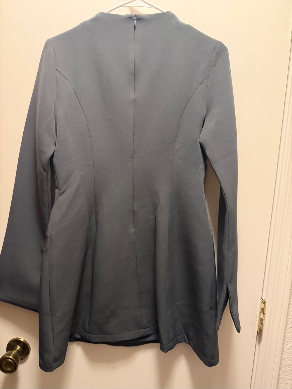 Long-Sleeve A-Line Mini Dress in Charcoal Gray - Picture 5 of 8